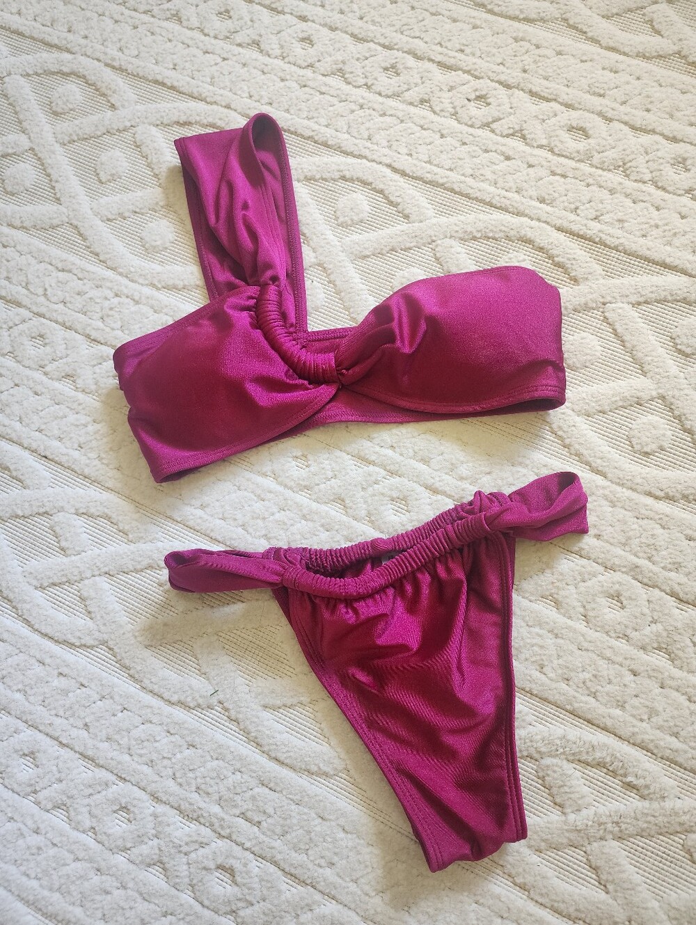 S Fuchsia Knot-Front Bikini Set